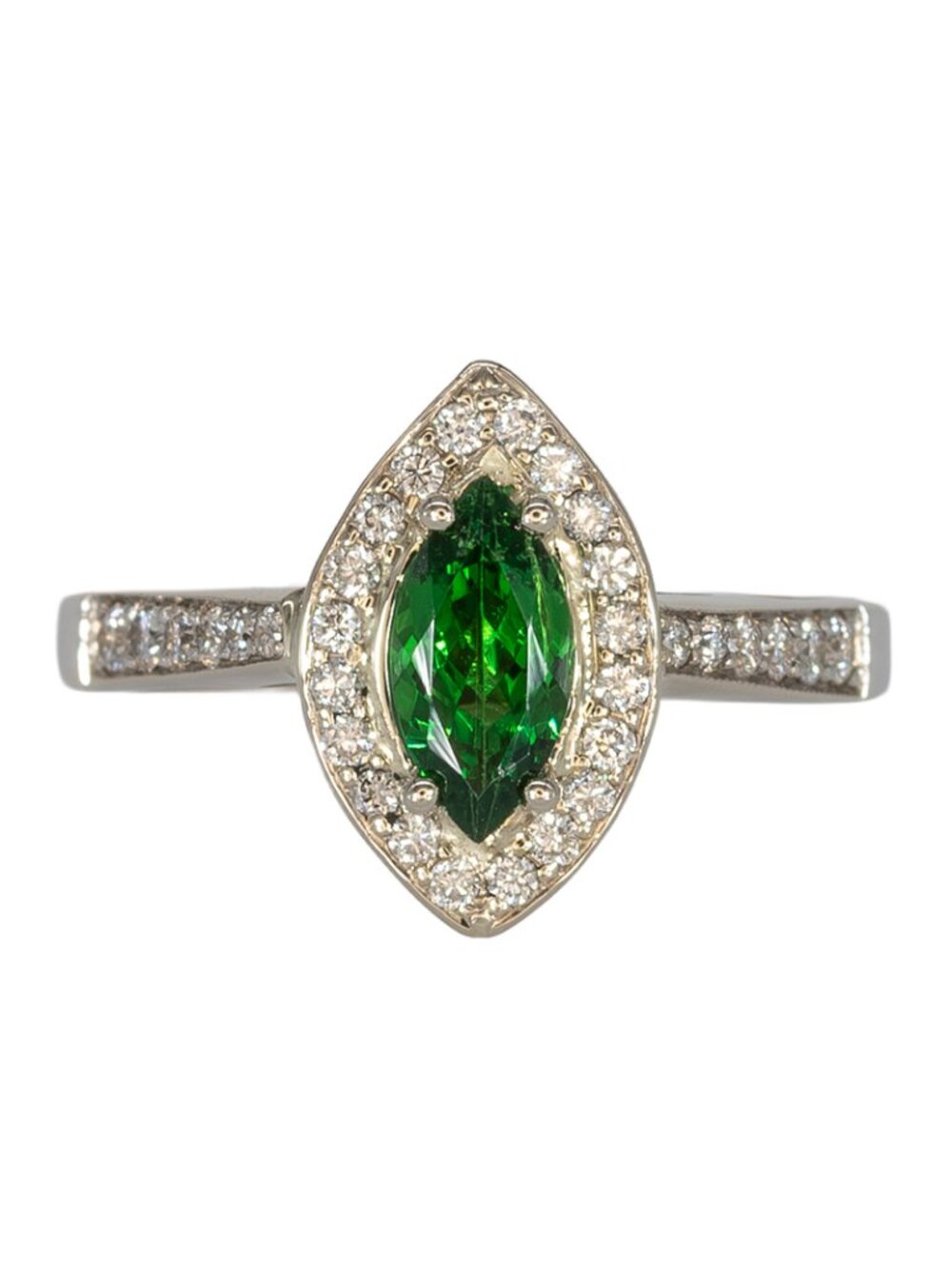 0.55Ct Marquise Tsavorite Garnet & Natural Diamond Estate Ring in 14K White Gold